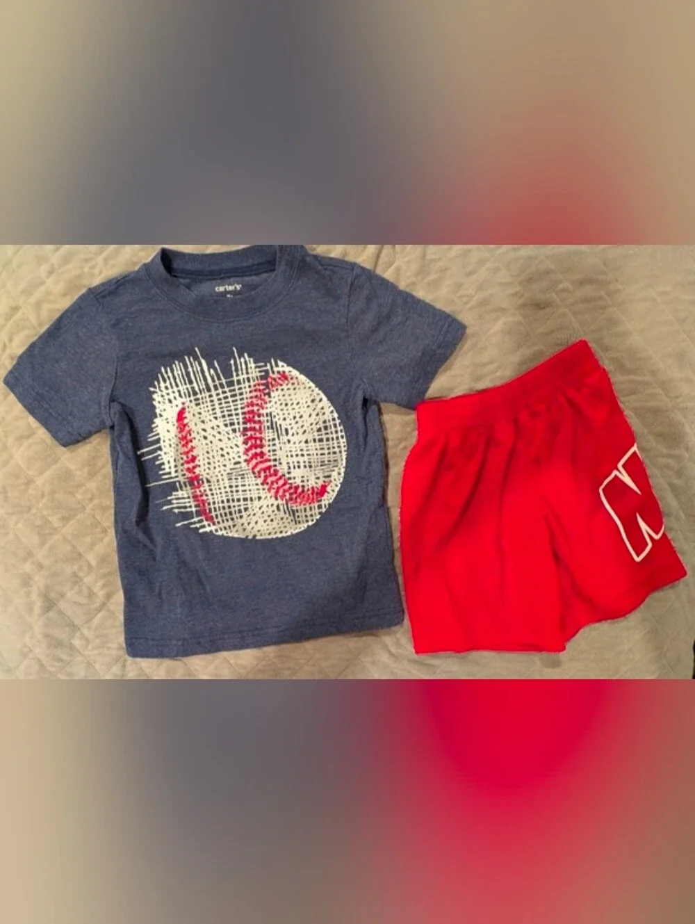 Carter's 3T Navy Tee and Nike Red Shorts Set